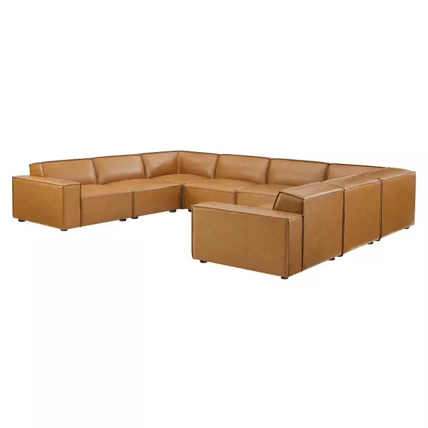 EEI-4717-TAN Restore 8 Pieces Vegan Leather Sectional Sofa