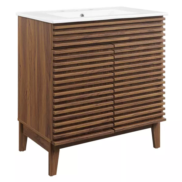 EEI-5422-WAL-WHI Render 30" Bathroom Vanity Cabinet Walnut White