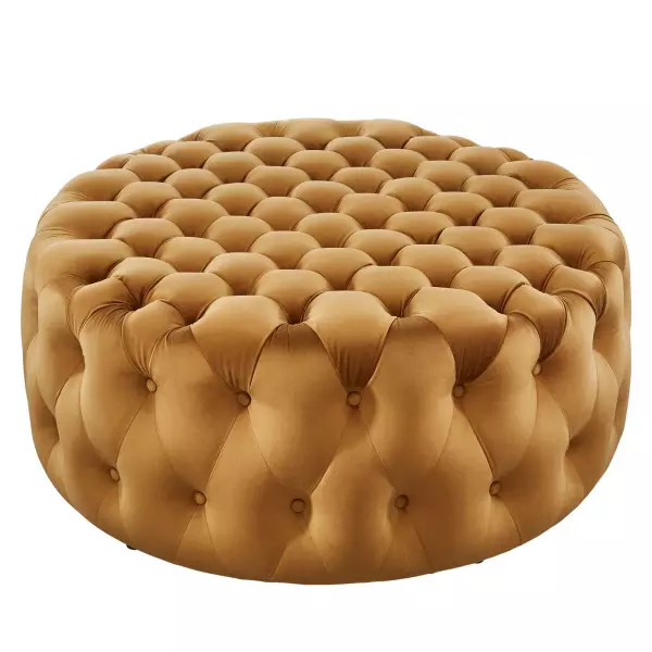 EEI-5469-COG Amour Tufted Button Large Round Performance Velvet Ottoman
