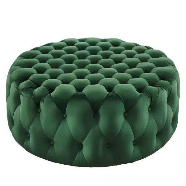 EEI-5469-EME Amour Tufted Button Large Round Performance Velvet Ottoman
