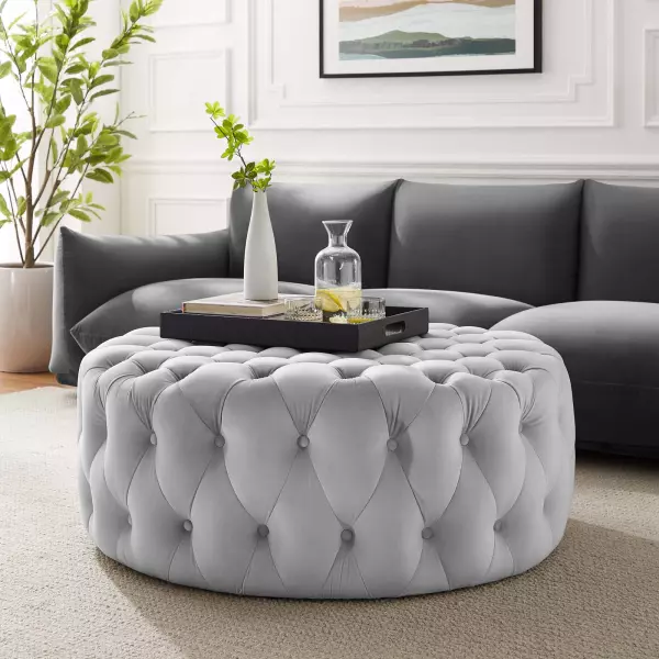 EEI-5469-LGR Amour Tufted Button Large Round Performance Velvet Ottoman