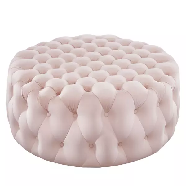 EEI-5469-PNK Amour Tufted Button Large Round Performance Velvet Ottoman