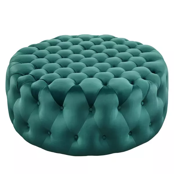 EEI-5469-TEA Amour Tufted Button Large Round Performance Velvet Ottoman