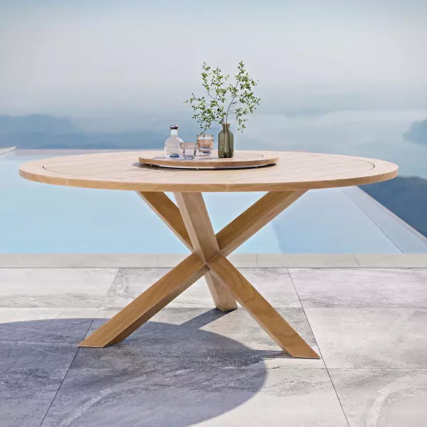 EEI-5745-NAT Wellspring 63" Outdoor Patio Teak Wood Dining Table