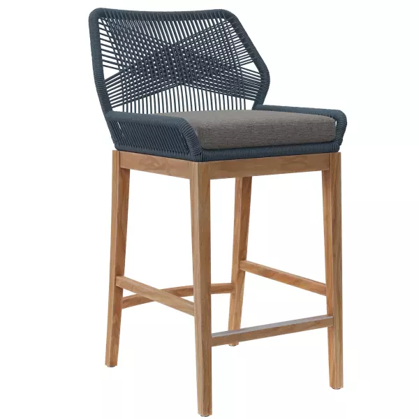 EEI-5746-BLU-GPH Wellspring Outdoor Patio Teak Wood Bar Stool