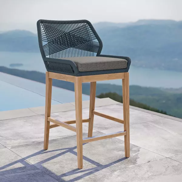 EEI-5746-BLU-GPH Wellspring Outdoor Patio Teak Wood Bar Stool