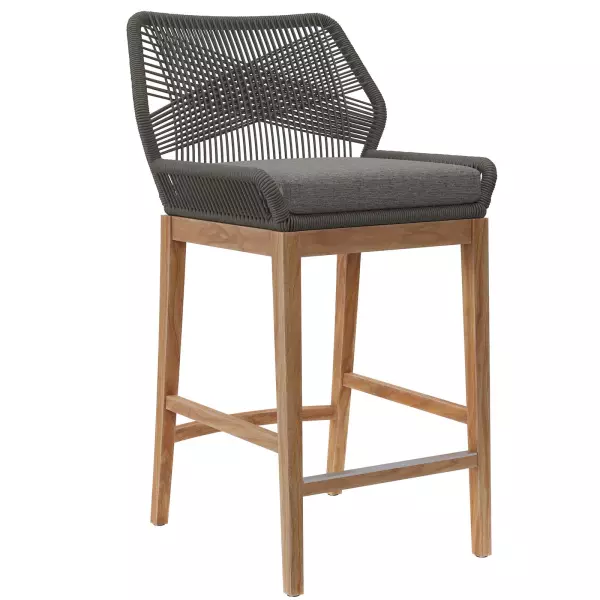 EEI-5746-GRY-GPH Wellspring Outdoor Patio Teak Wood Bar Stool