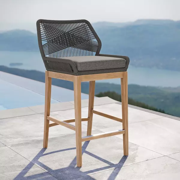 EEI-5746-GRY-GPH Wellspring Outdoor Patio Teak Wood Bar Stool
