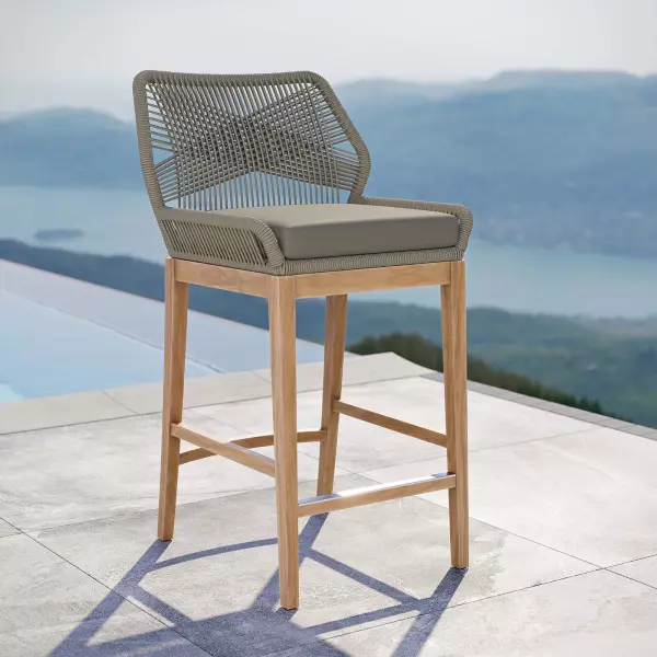 EEI-5746-LGR-GRG Wellspring Outdoor Patio Teak Wood Bar Stool