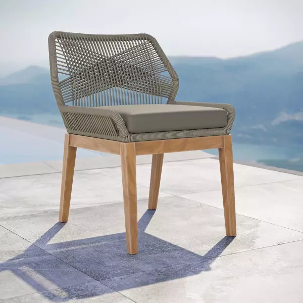 EEI-5747-LGR-GRG Wellspring Outdoor Patio Teak Wood Dining Chair