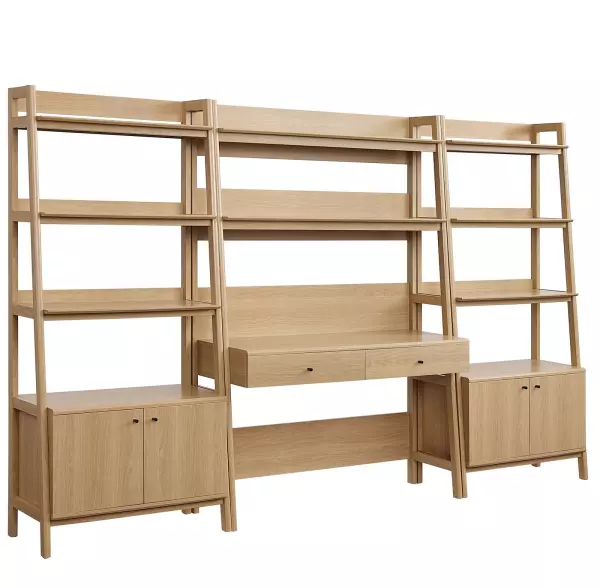 EEI-6115-OAK Bixby 3-Piece Wood Office Desk and Bookshelf