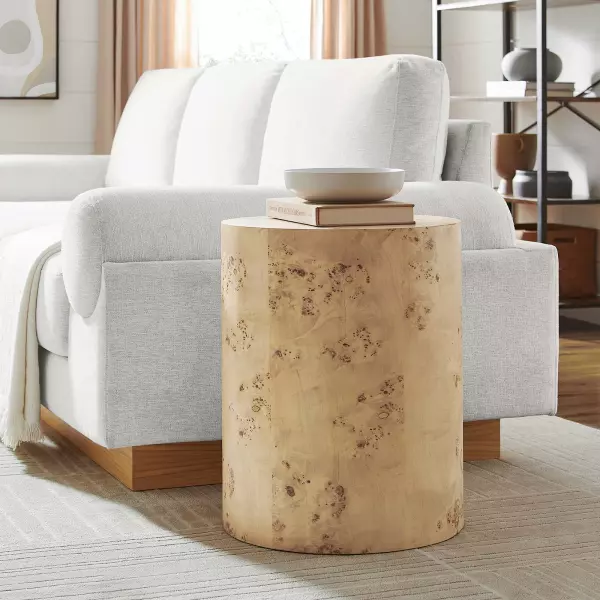 EEI-6271-NAB Cosmos 16" Round Burl Wood Side Table
