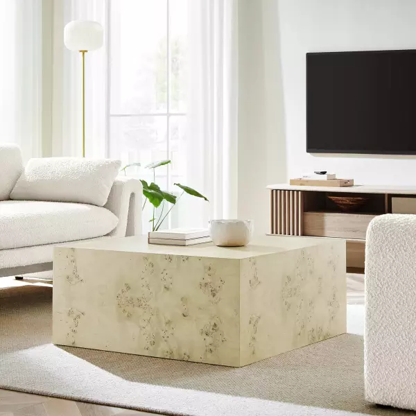 EEI-6272-BLB Cosmos 36" Square Burl Wood Coffee Table