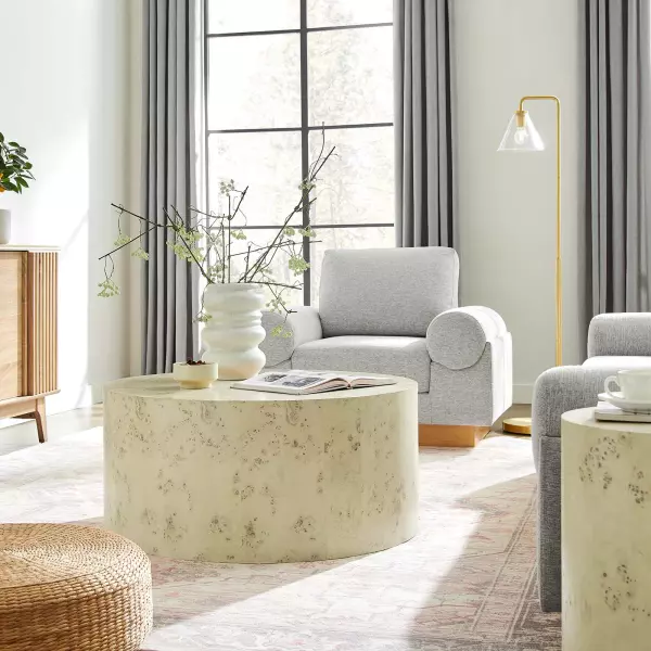 EEI-6274-BLB Cosmos 35" Round Burl Wood Coffee Table