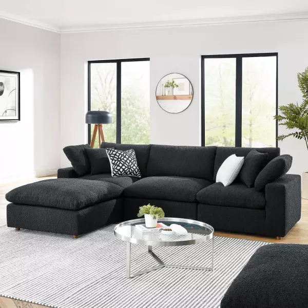 EEI-6363-BLK Modway Commix Down Filled Overstuffed Boucle Fabric 4-Piece Sectional Sofa in Black