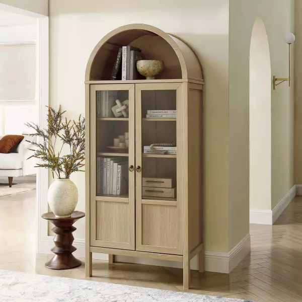 EEI-6638-OAK Modway Tessa Arched Tall Storage Display Cabinet in Natural Oak