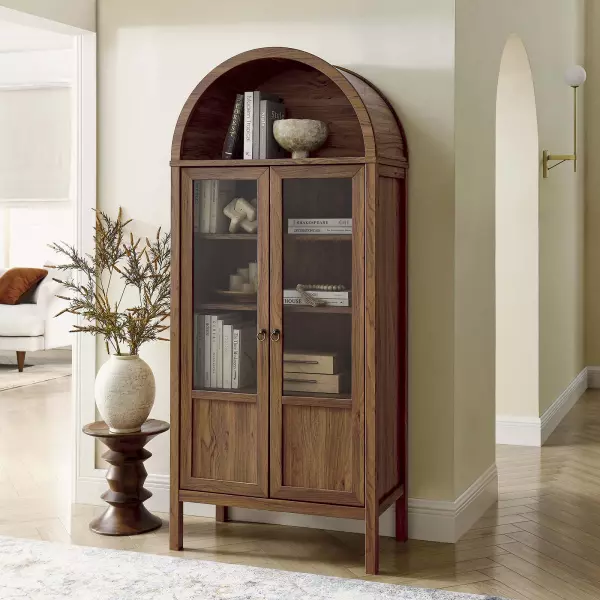 EEI-6638-WAL Modway Tessa Arched Tall Storage Display Cabinet in Walnut
