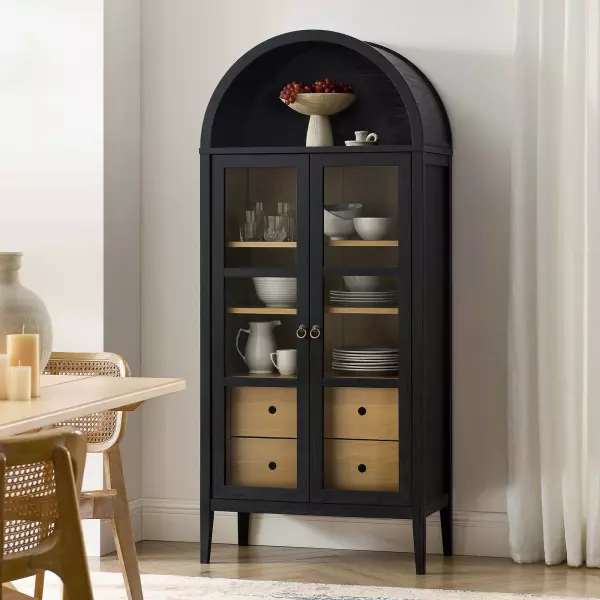 EEI-6639-BLK-OAK Modway Nolan Arched Tall Storage Display Cabinet in Black
