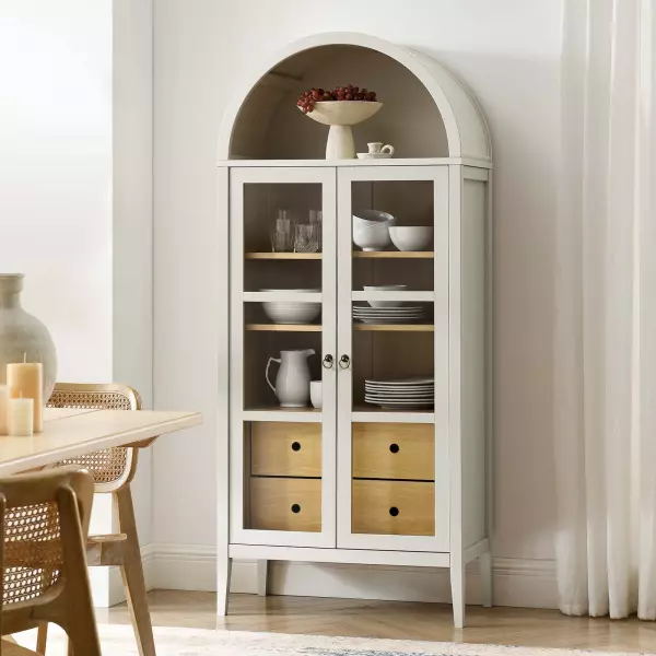 EEI-6639-WHI-OAK Modway Nolan Arched Tall Storage Display Cabinet in White