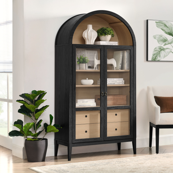 EEI-7168-BLK-OAK Nolan 74" Tall Wide Arched Storage Display Cabinet by Modway in Black