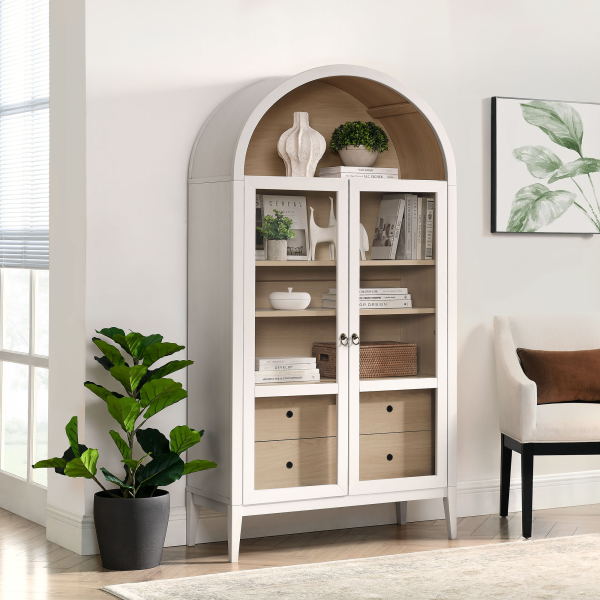 EEI-7168-IVO-OAK Nolan 74" Tall Wide Arched Storage Display Cabinet by Modway in White