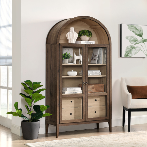 EEI-7168-WAL-LOA Nolan 74" Tall Wide Arched Storage Display Cabinet by Modway in Brown