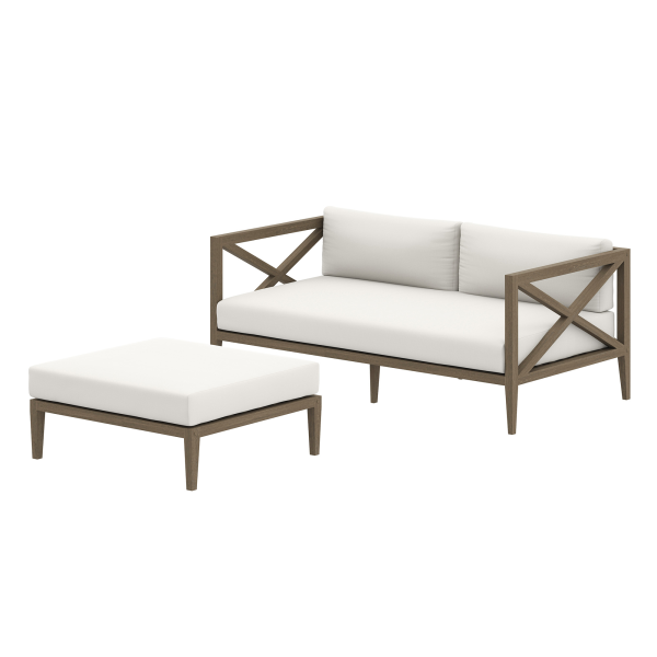EEI-7273-WGR-WHI Northlake Outdoor Patio Teak Wood Loveseat And Ottoman Set By Modway