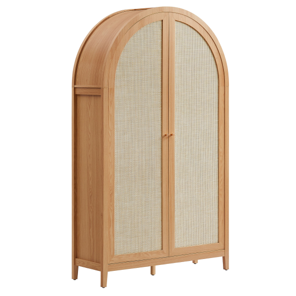 EEI-7294-NAT Calista 79" Tall Wide Rattan Arched Storage Cabinet By Modway