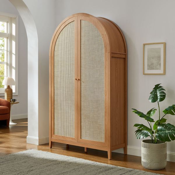 EEI-7294-NAT Calista 79" Tall Wide Rattan Arched Storage Cabinet By Modway