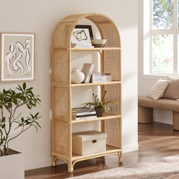 EEI-7363-NAT Celeste 67 Inch Tall Arched Natural Rattan Bookshelf By Modway in Natural