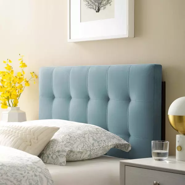 MOD-6118-GRY Lily Biscuit Tufted Twin Performance Velvet Headboard Gray