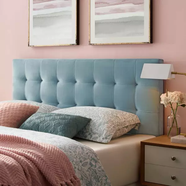 MOD-6119-LBU Lily Biscuit Tufted Full Performance Velvet Headboard Light Blue