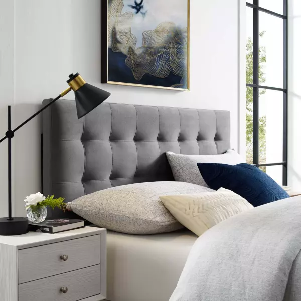 MOD-6120-GRY Lily Queen Biscuit Tufted Performance Velvet Headboard Gray