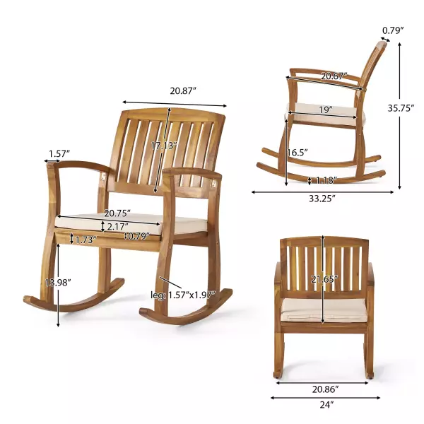 297253 Selma Teak Finish Acacia Rocking Chair With Cushion 3