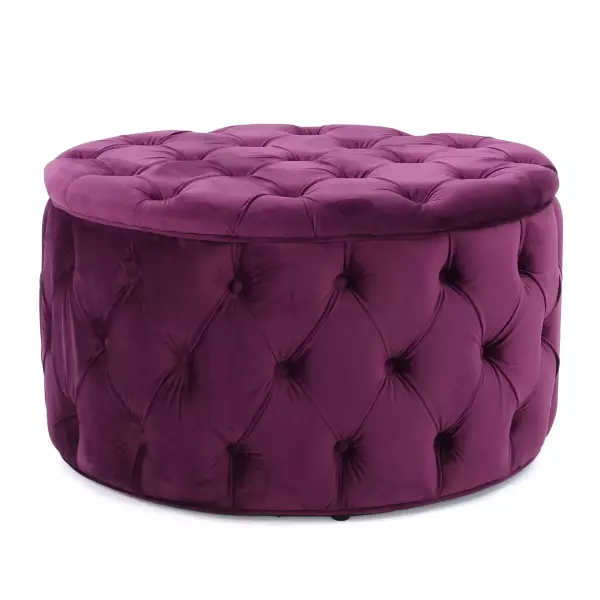 59313.00FCS Zelfa Modern Glam Tufted Velvet Round Ottoman, Purple and Black