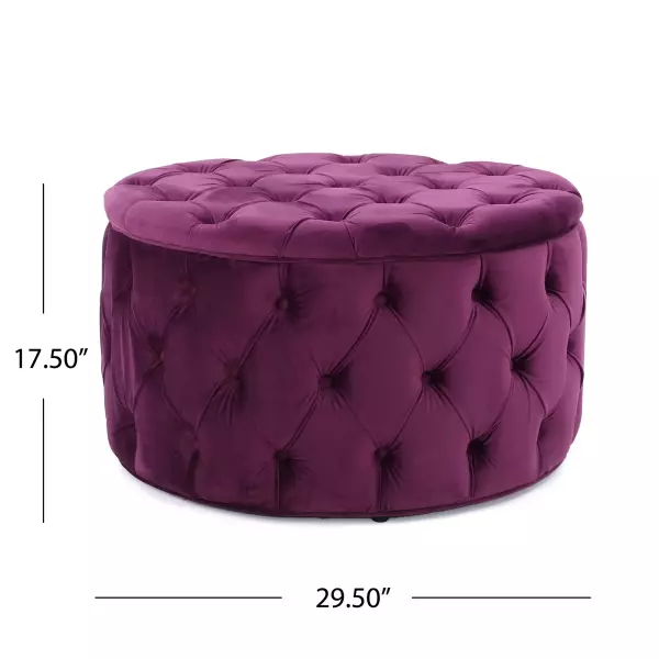 299853 Zelfa Modern Glam Tufted Velvet Round Ottoman Purple And Black 3