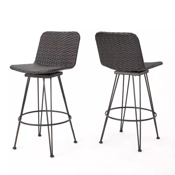 60793.00 Torrey Outdoor Multibrown Wicker Barstools with Black Brush Copper Iron Frame (Set of 2)