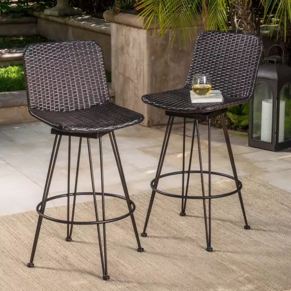 60793.00 Torrey Outdoor Multibrown Wicker Barstools with Black Brush Copper Iron Frame (Set of 2)