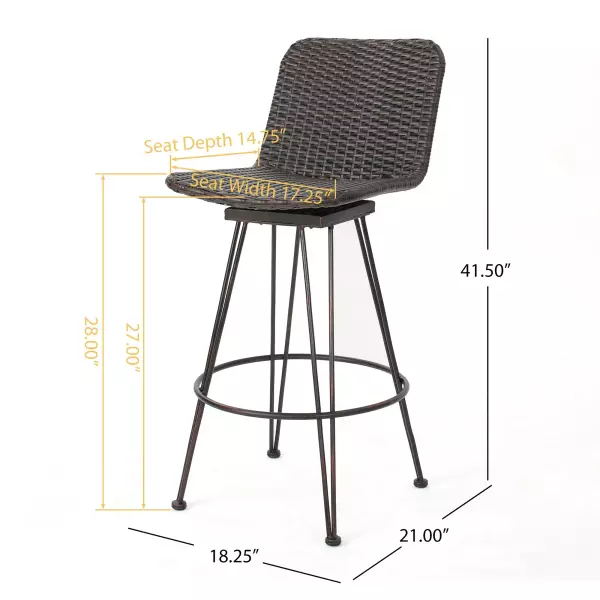 301738 Torrey Outdoor Multibrown Wicker Barstools With Black Brush Copper Iron Frame Set Of 2 3