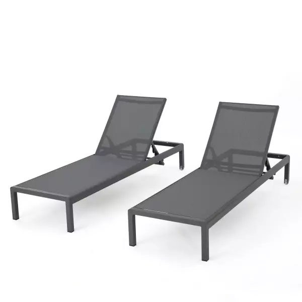 57592.00GRYMP2 Cape Coral Outdoor Grey Aluminum Chaise Lounge with Dark Grey Mesh Seat (Set of 2)