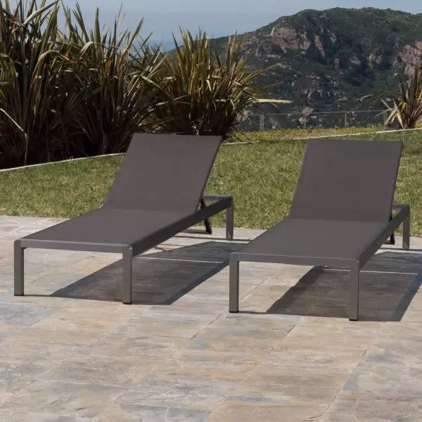57592.00GRYMP2 Cape Coral Outdoor Grey Aluminum Chaise Lounge with Dark Grey Mesh Seat (Set of 2)