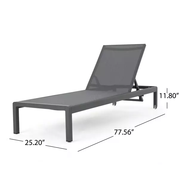 301799 Cape Coral Outdoor Grey Aluminum Chaise Lounge With Dark Grey Mesh Seat Set Of 2 3