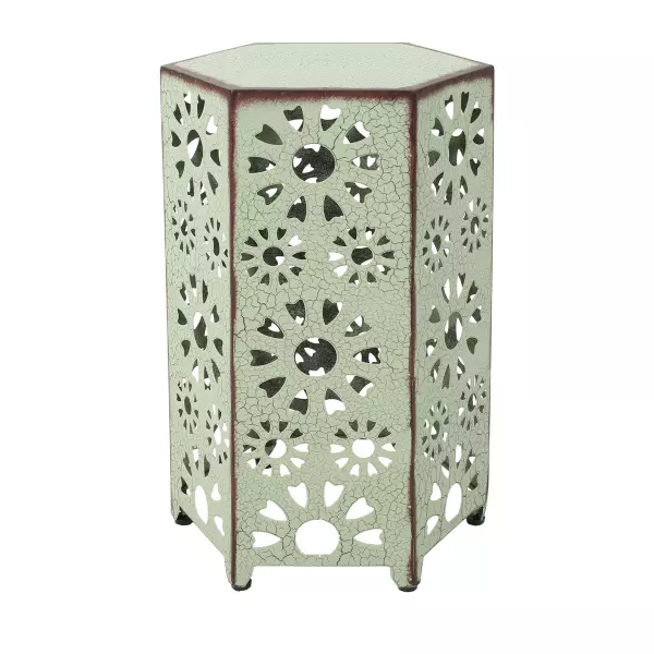 60815.00CGRN Eliana Outdoor 14 Inch Crackle Green Sunburst Iron Side Table