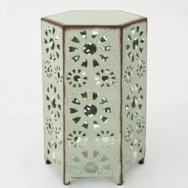 301958 Eliana Outdoor 14 Inch Crackle Green Sunburst Iron Side Table 1