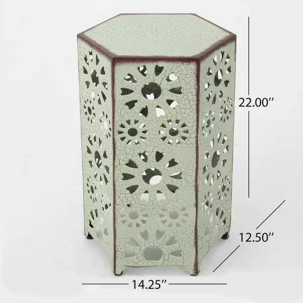 301958 Eliana Outdoor 14 Inch Crackle Green Sunburst Iron Side Table 3