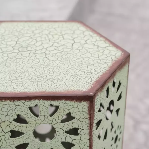 301958 Eliana Outdoor 14 Inch Crackle Green Sunburst Iron Side Table 6