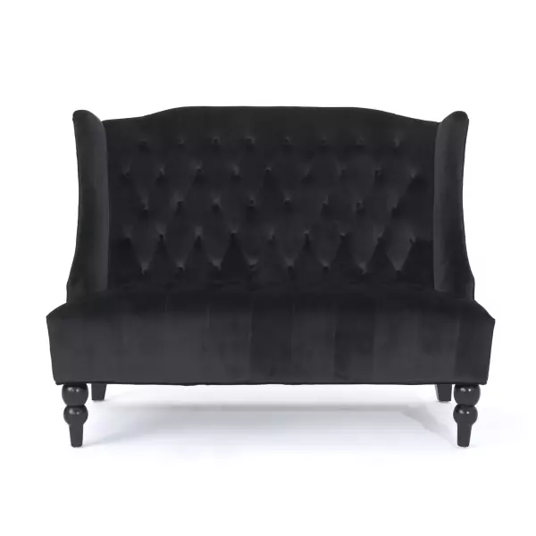 61186.00NVLTBLK Leora Modern Glam Tufted Velvet Wingback Loveseat, Black and Dark Brown