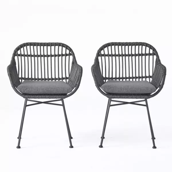 65036.00GRY Henning Indoor Woven Faux Rattan Chairs with Cushions (Set of 2), Gray and Dark Gray Finish