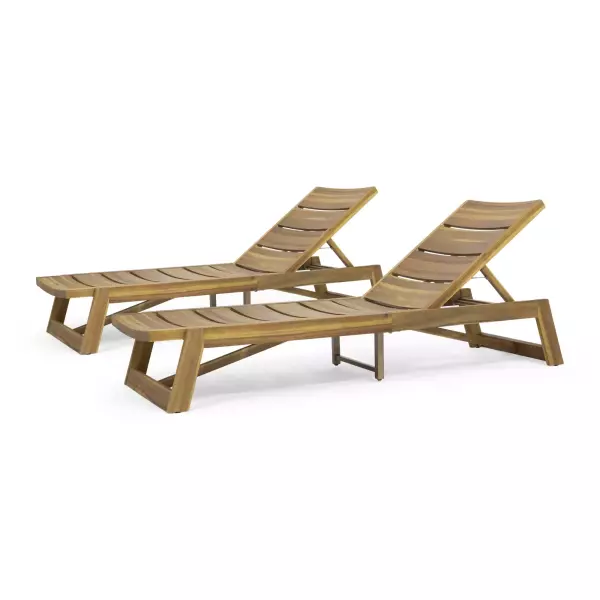 70998.00 Maki Outdoor Wood and Iron Chaise Lounges (Set of 2), Teak and Yellow