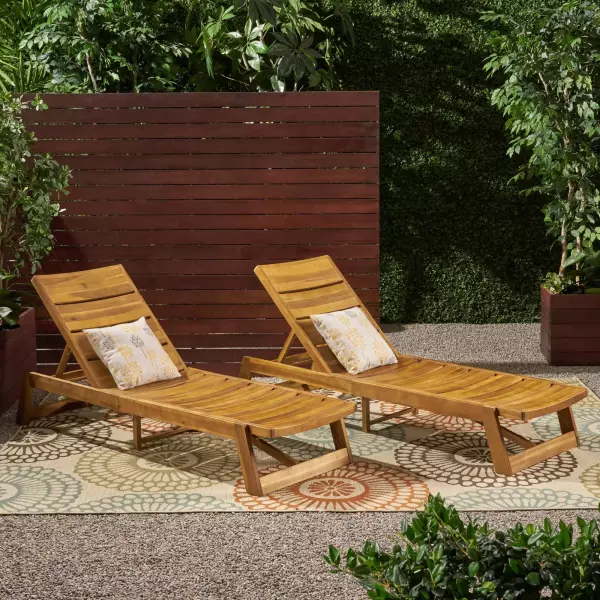 70998.00 Maki Outdoor Wood and Iron Chaise Lounges (Set of 2), Teak and Yellow